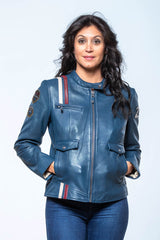 Blouson en cuir 24H Le Mans Rita bleu royal Femme