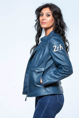 Blouson en cuir 24H Le Mans Rita bleu royal Femme