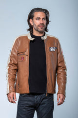 Blouson en cuir Steve McQueen Roy tabac Homme