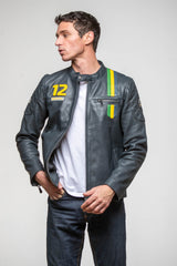 Ayrton Senna "Sao Paulo" Navy Blue Leather Jacket for Men