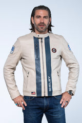 Blouson en cuir Carroll Shelby modèle "Shelby Men" ecru Homme