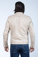 Blouson en cuir Carroll Shelby modèle "Shelby Men" ecru Homme