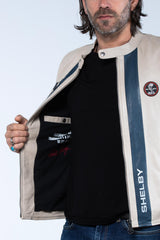 Blouson en cuir Carroll Shelby modèle "Shelby Men" ecru Homme