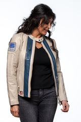 Blouson en cuir Carroll Shelby modèle "Shelby Women" ecru Femme