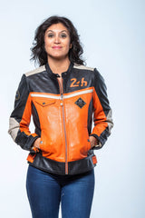 Blouson en cuir 24H Le Mans Stacie orange Femme