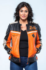 Blouson en cuir 24H Le Mans Stacie orange Femme