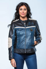 Blouson en cuir 24H Le Mans Stacie bleu royal Femme