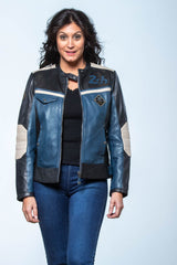 Blouson en cuir 24H Le Mans Stacie bleu royal Femme