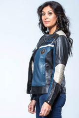 Blouson en cuir 24H Le Mans Stacie bleu royal Femme