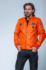 Blouson en cuir 24H Le Mans Travis orange Homme