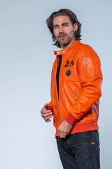 Blouson en cuir 24H Le Mans Travis orange Homme