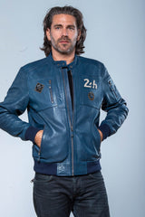 Blouson en cuir 24H Le Mans Travis bleu royal Homme