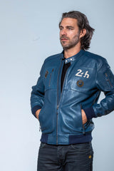 Blouson en cuir 24H Le Mans Travis bleu royal Homme