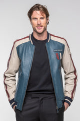 Blouson en cuir Steve McQueen Walt 5 bleu royal Homme