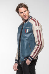 Blouson en cuir Steve McQueen Walt 5 bleu royal Homme