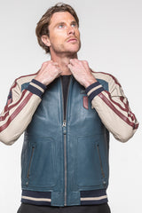 Blouson en cuir Steve McQueen Walt 5 bleu royal Homme