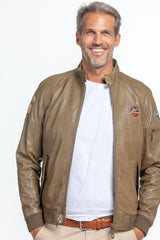 Blouson en cuir Steve McQueen Harry kaki clair Homme